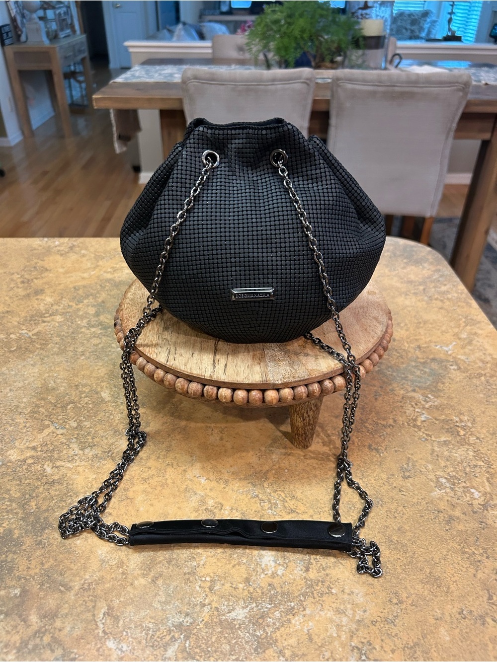 BCBGMaxAzria Black Mesh Drawstring Pouch